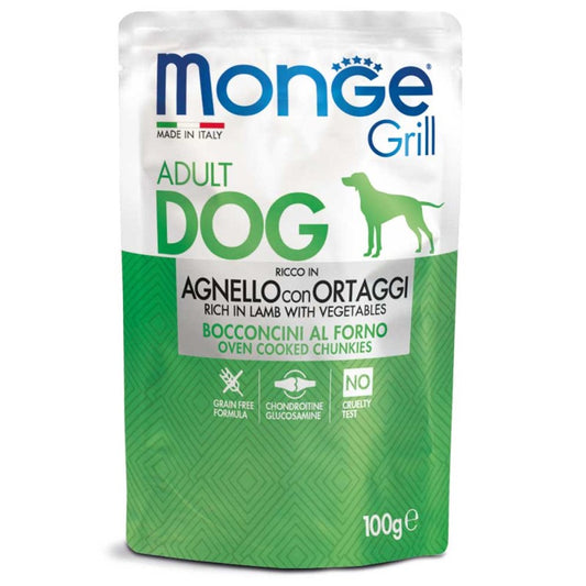 Monge Grill Dog Bocconcini Ricco in Agnello con Ortaggi Adult gr 100