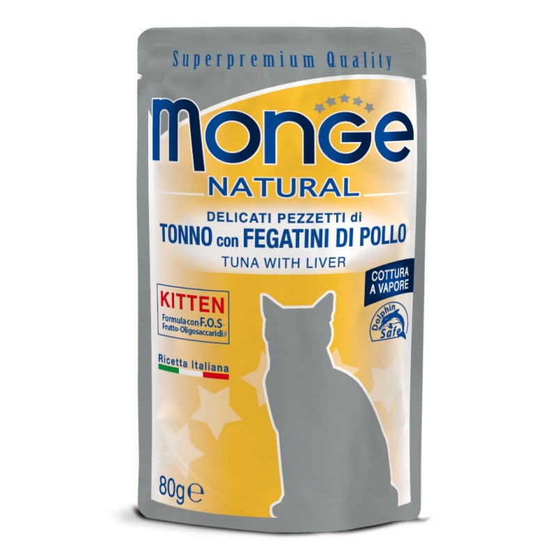 Monge Cat Natural Busta gr.80 Tonno con Fegatini di Pollo Kitten