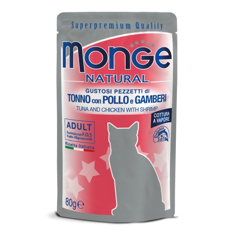 Monge Cat Natural Busta gr.80 Tonno con Pollo e Gamberi