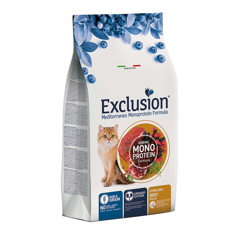 Exclusion Mediterraneo Monoprotein Gatto Sterilizzato Manzo 12 kg