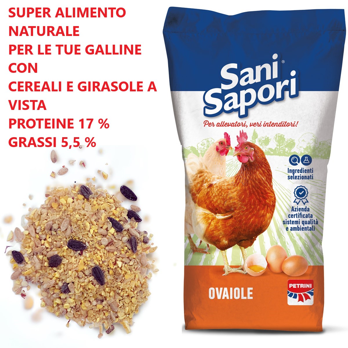 Petrini Mangime Naturale Galline Ovaiole con Cereali Girasole P20 Special kg 25