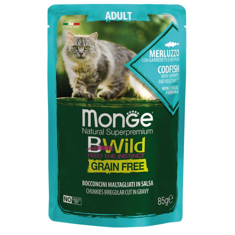 Monge Cat BWild Busta gr.80 Adult Merluzzo con Gamberetti e Ortaggi