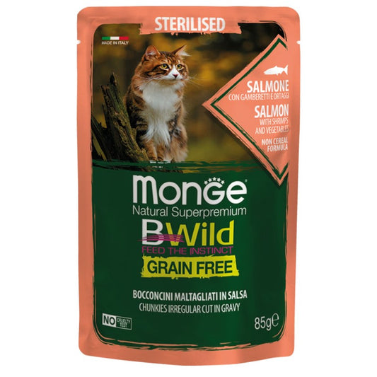 Monge Cat BWild Busta gr.80 Sterilised Salmone con Gamberetti e Ortaggi