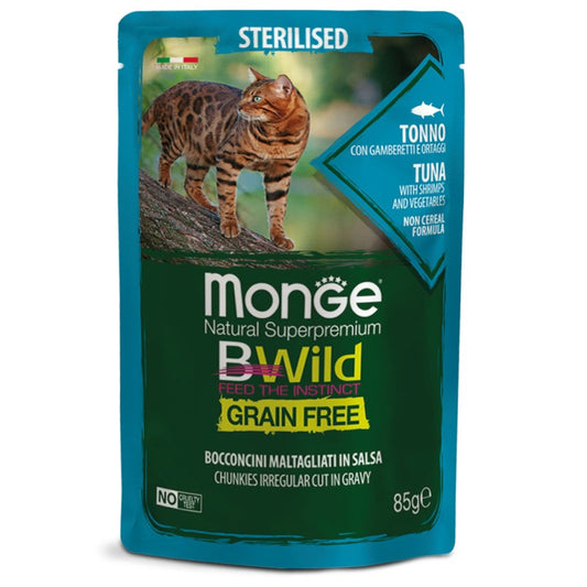 Monge Cat BWild Busta gr.80 Sterilised Tonno con Gamberetti e Ortaggi