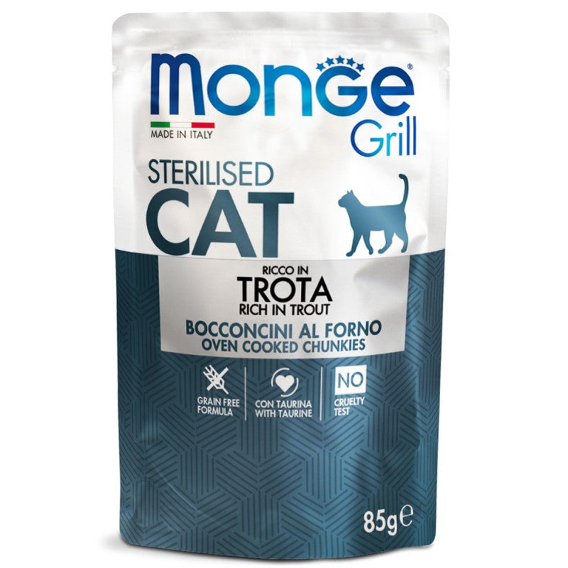 Monge Grill Cat Bocconcini in Jelly Ricco in Trota Sterilised gr 85