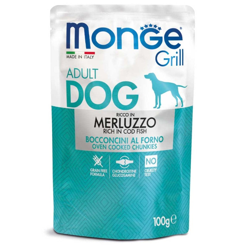 Monge Grill Dog Bocconcini Ricco in Merluzzo Adult gr 100