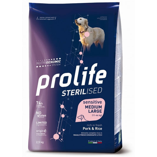 Prolife Dog Sterilised Sensitive Medium Large Adult Maiale e Riso 12 kg
