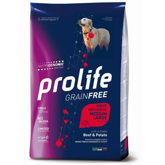Prolife Grain Free Cane Adult Sensitive Medium Large Manzo e Patate 10 kg